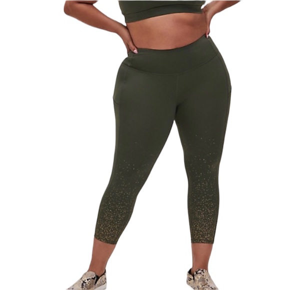 Torrid Women’s Plus Size Olive Green Gold Dot Crop Active Legging Size 1X - Picture 3 of 11